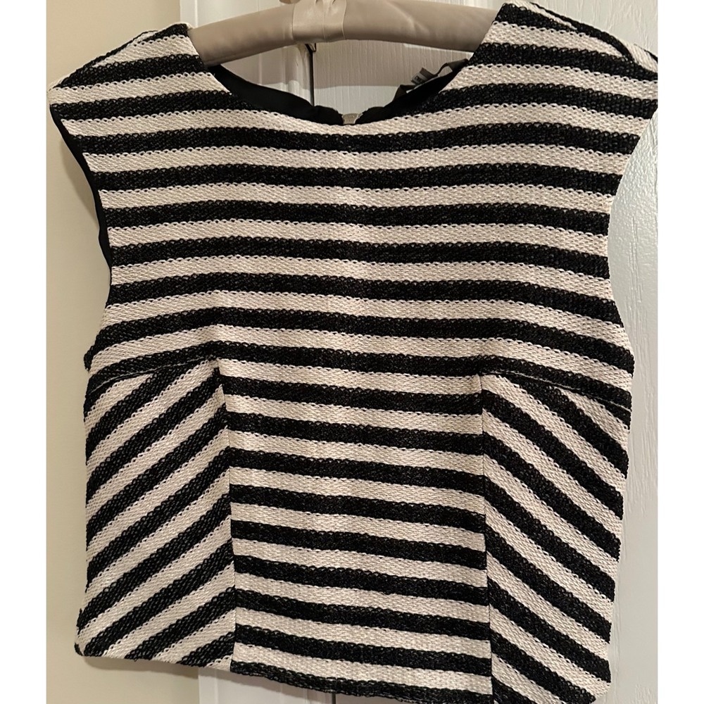 7 For‎ All Mankind Womens Striped Knit Top Size S Black White Sheer Open Weave